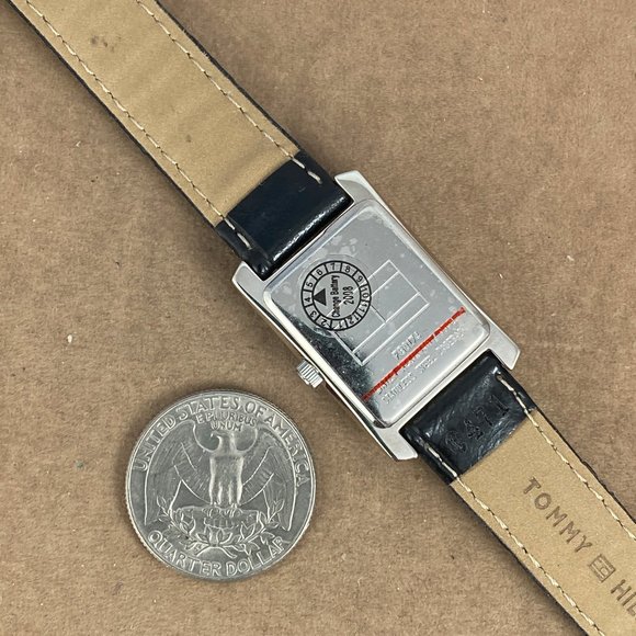 Tommy Hilfiger Black Strap Tank Style Watch Silver Tone Almost New - Picture 8 of 8